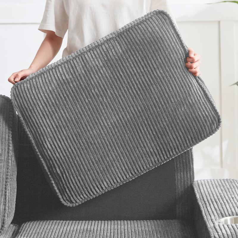 Extendable 3 Seat Sofa Corduroy Lounge Couch with Built-in Cup Holders