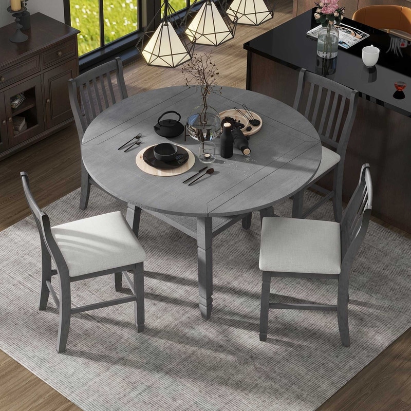 American Traditional 5-Piece Counter Height Dining Table Set in 2 Table Sizes with 4 Leaves and 4 Chairs