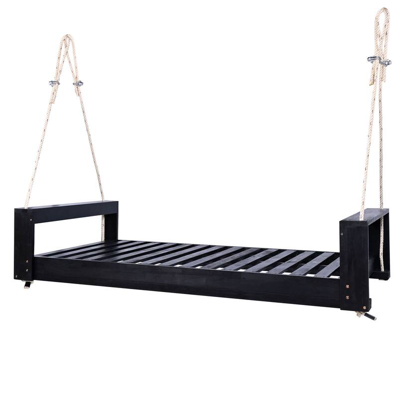 Acacia Wood Outdoor Porch Swing Bed Twin Size With Hemp Ropes