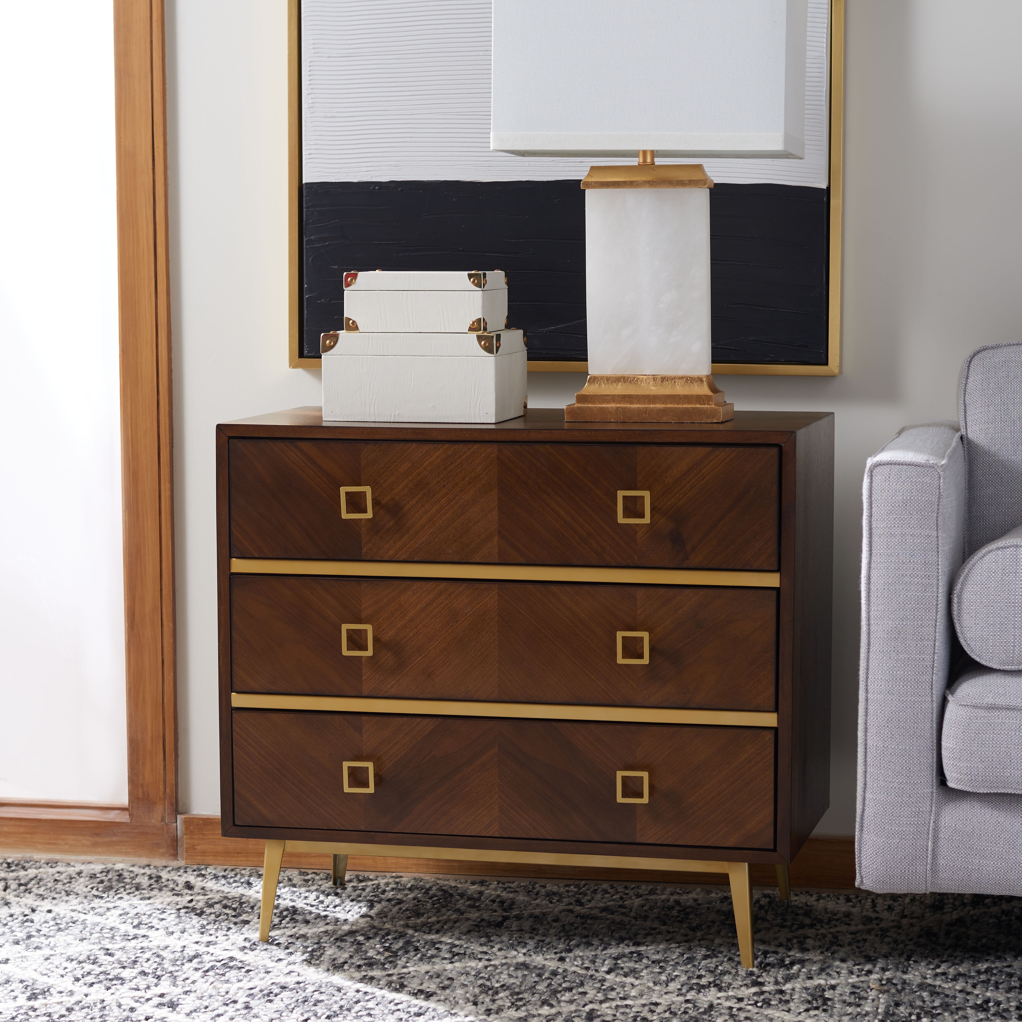 SAFAVIEH Katia 3 Drawer Chest Walnut Gold On Sale Bed Bath