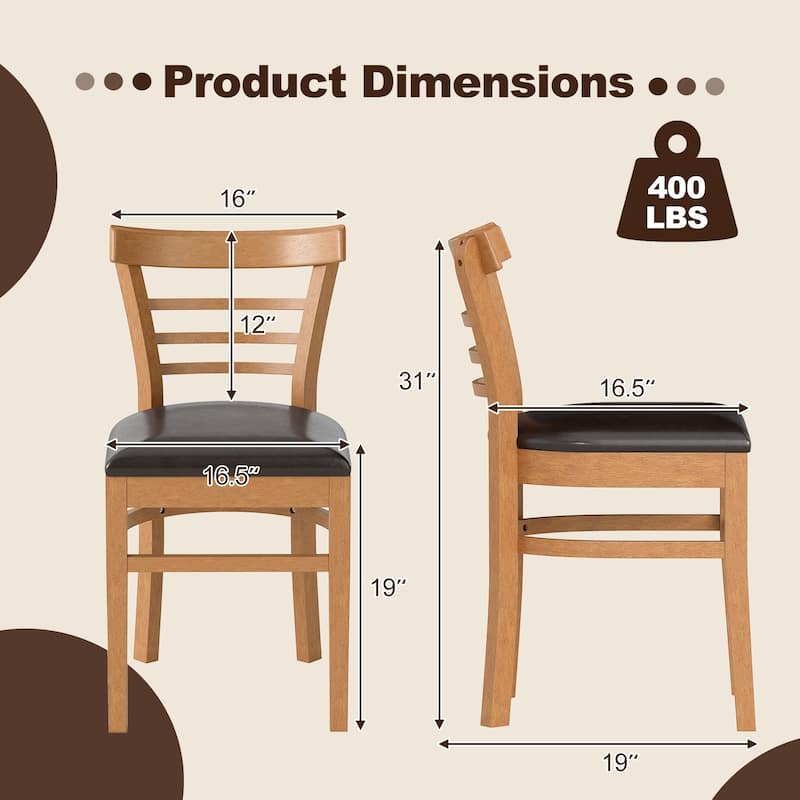 Set of 2 Rubber Wood PU Leather Padded Mid-Century Dining Chairs Set with Ergonomic Backrest - 16.5" x 19" x 31"