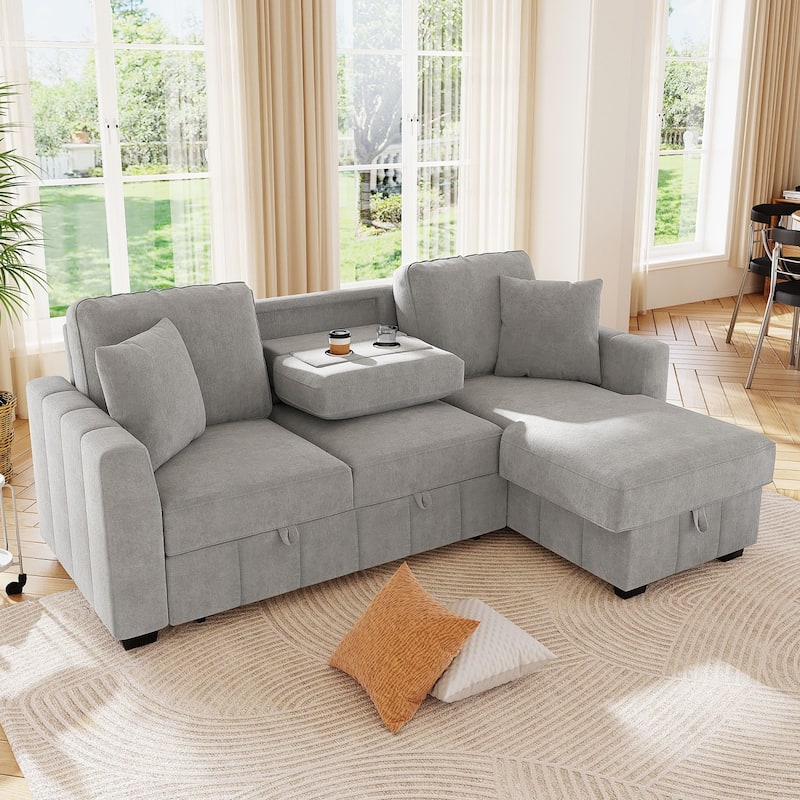 90" L-Shaped Warp Knitted Fabric Sectional Sofa with Storage Chaise