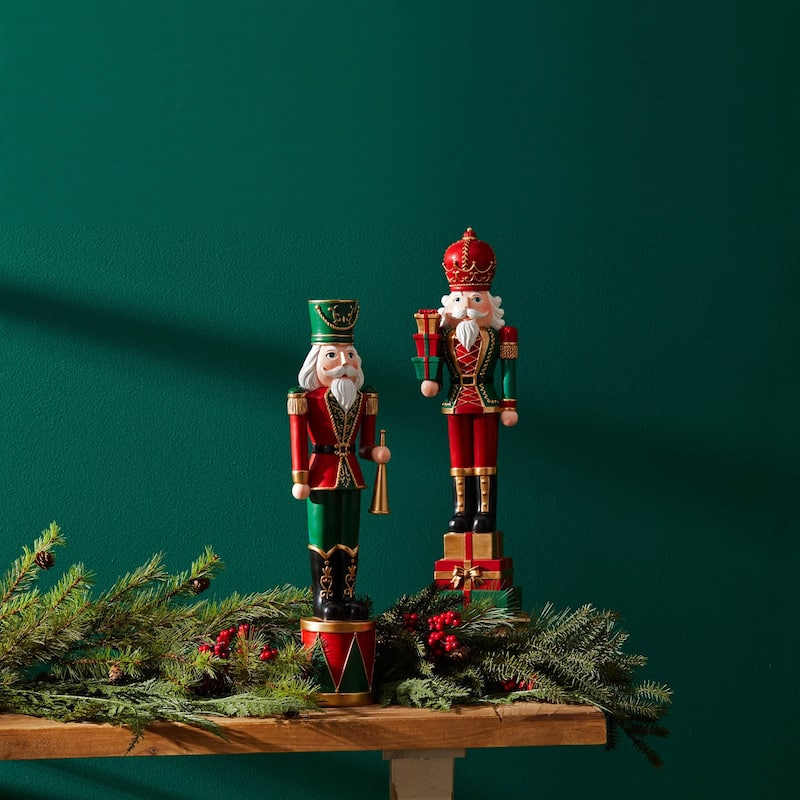 Polyresin Nutcracker Soldier Set of 2 with Gold Accents and 19 inches Height - 5” x 3.5” x 19” (L x W x H)