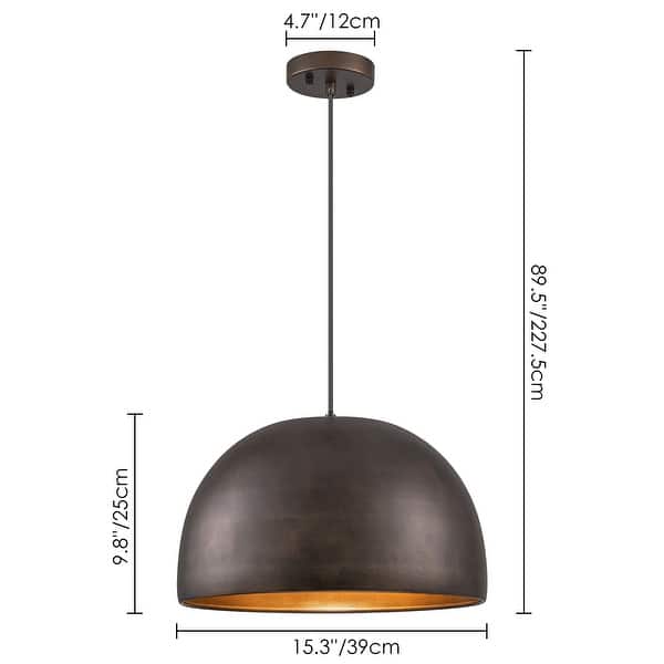 1-Light Vintage Antique Brown Dome Kitchen Island Pendant Light/Dining Room Light - 15.3 in. W x 9.8 in. H