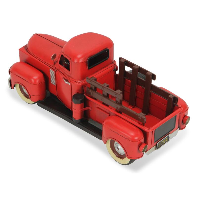 HomeRoots 6" Red and Black Metal Hand Painted 1950's Red Truck Model Car - 5.5' X '5.75' X '12.75