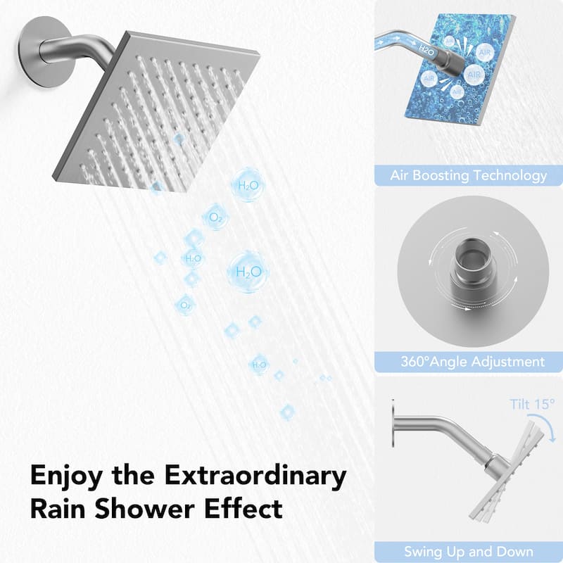 Dual Heads 12" Rainfall Shower head & High Pressure 6" Shower System w/ 3 Way Thermostatic Faucet