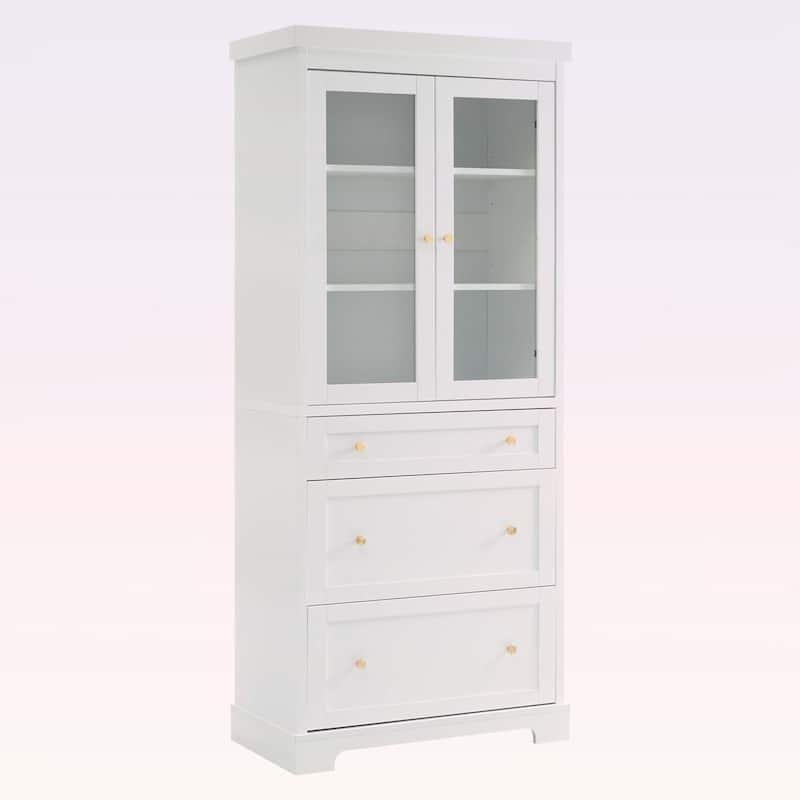 Freestanding Tall Cabinet with 2 Adjustable Shelves,3 Drawers,- Ideal for Bathroom,Living Room,and Kitchen Storage