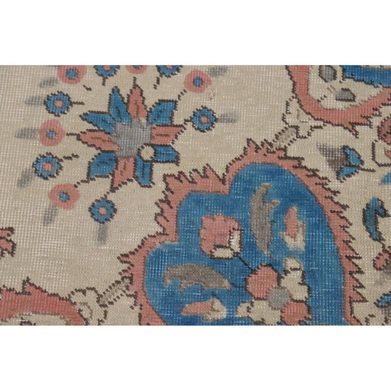 Floral Tabriz Persian Area Rug Traditional Beige Handmade Wool Carpet - 8'1"x 10'11"