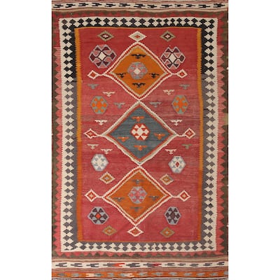 Kilim Qashqai Persian Vintage Area Rug Flatweave Wool Carpet - 4'6" x 7'9"