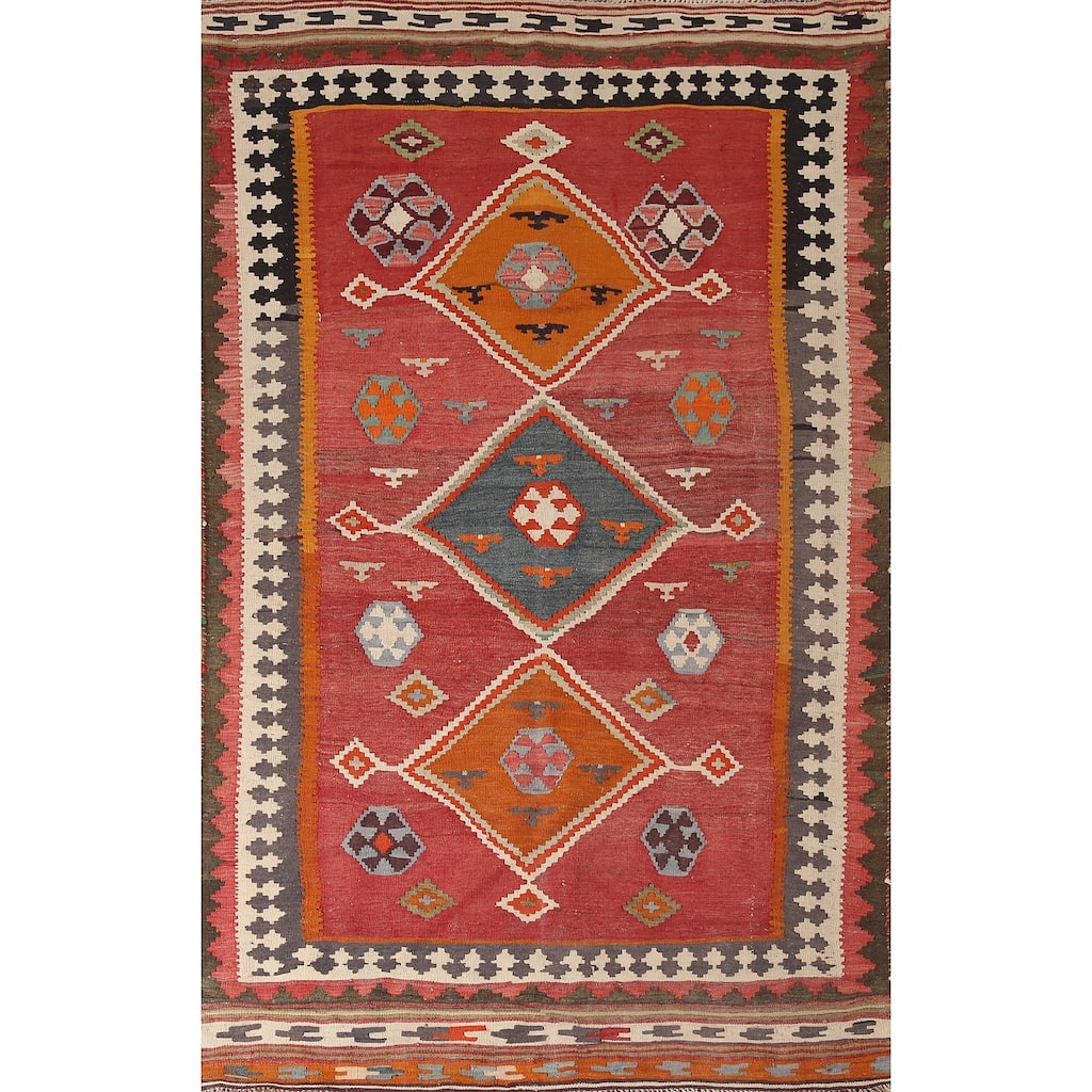 Kilim Qashqai Persian Vintage Area Rug Flatweave Wool Carpet - 4'6" x 7'9"