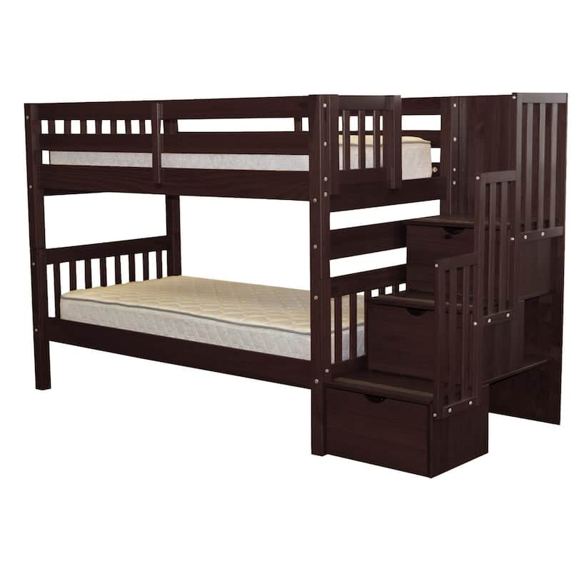 Taylor & Olive Trillium Twin over Twin Stairway Bunk Bed, 3 Steps