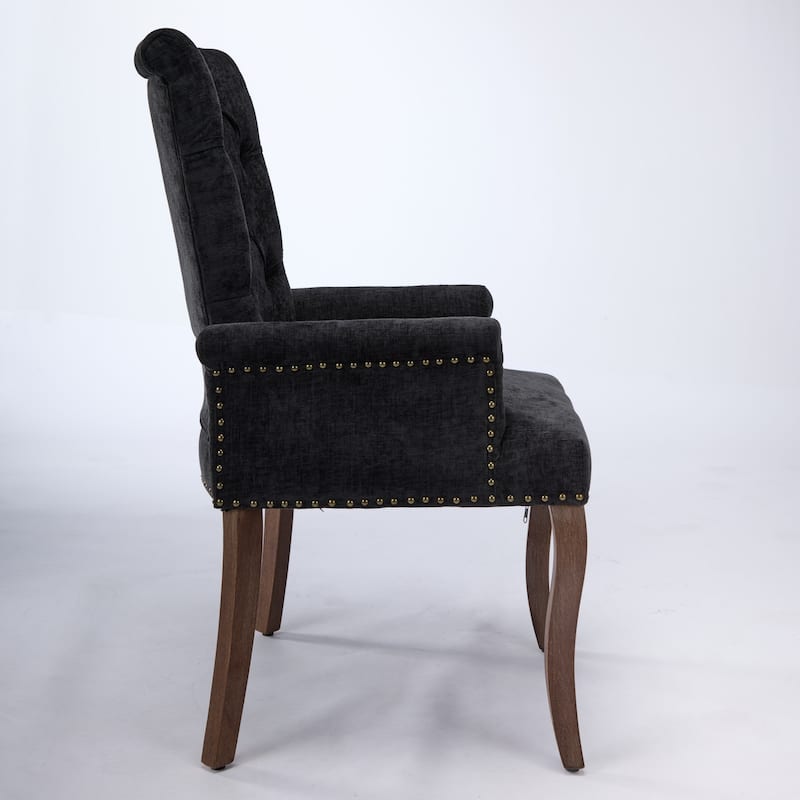 Upholstered Accent Dining Chair, Curved Solid Wood Legs, Tufted Club Arm Dining Chair, Single Pack