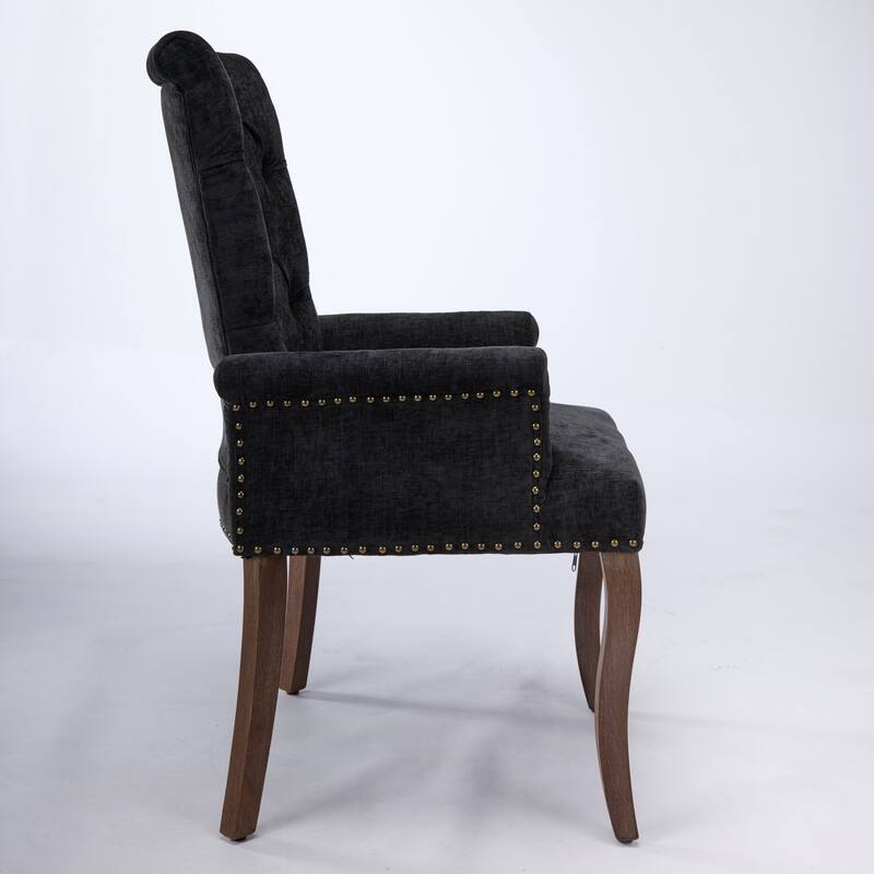 Upholstered Chenille Fabric Accent Dining Chair with Curved Solid Wood Legs, Elegant Tufted Club Dining Chair.