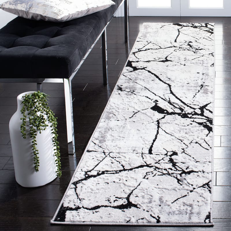 SAFAVIEH Amelia Fietje Modern Abstract Distressed Rug - 2' x 14' Runner - Grey/Black