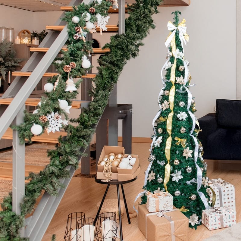 7 FT Fully Decorated Pre-lit Pop Up Artificial Xmas Tree with 200 Warm Lights Remote Control