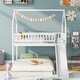 preview thumbnail 3 of 6, White Twin over Full Pine Wood Bunk Bed with Slide, Built-in Ladder, Full-Length Guardrail, and House Roof Design