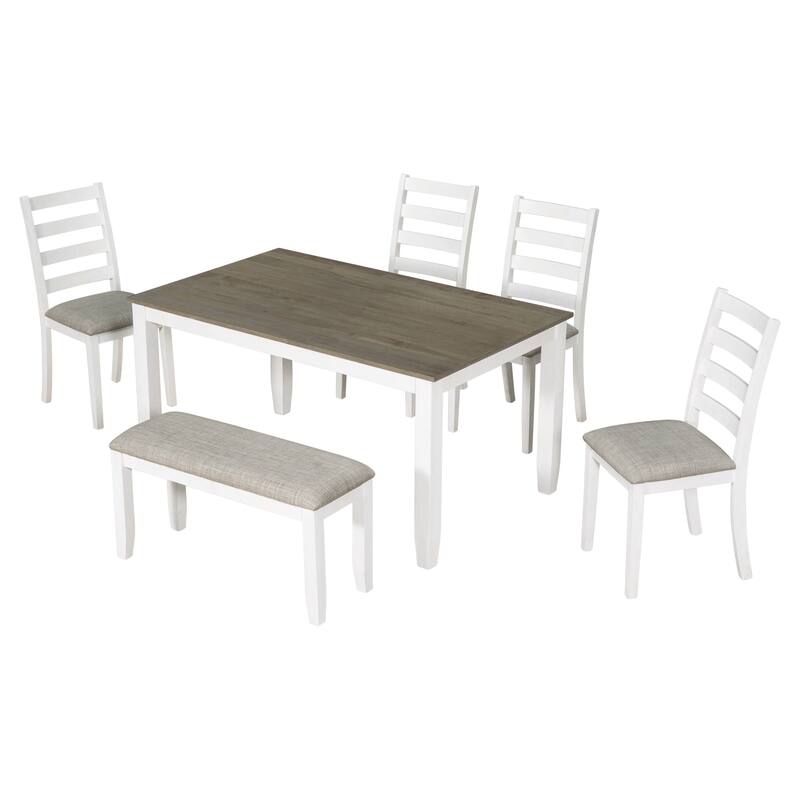 Rustic Style 6-Piece Dining Room Table Set with 4 Upholstered Chairs & a Bench