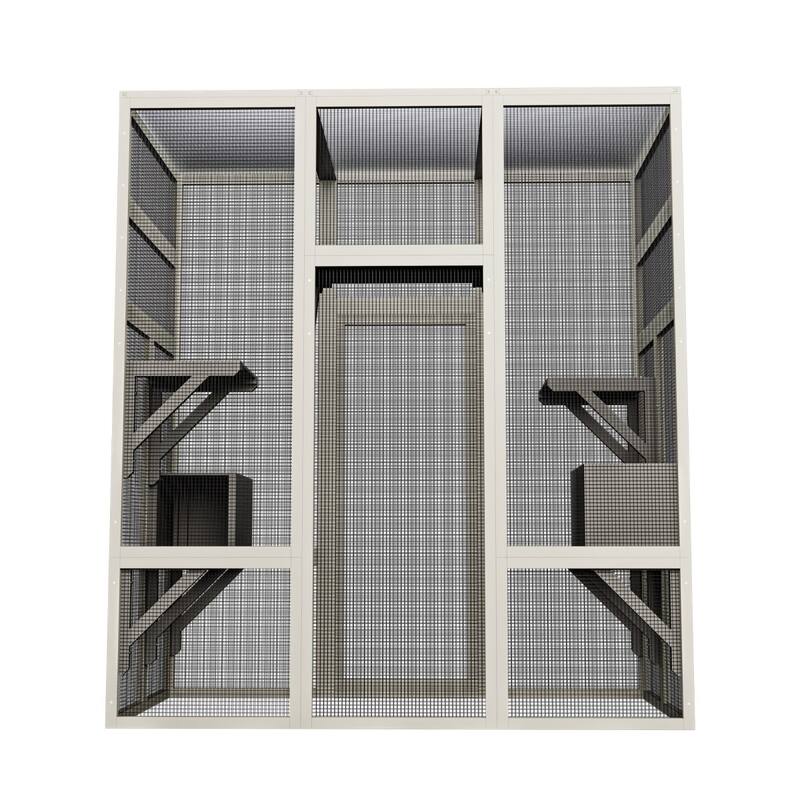Large Gray Wooden Cat Enclosure with 5 Platforms & 2 Resting Boxes