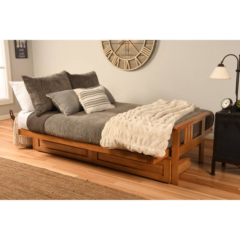 Somette Monterey Storage Full-size Futon Set in Butternut Finish with Twill Gray Mattress