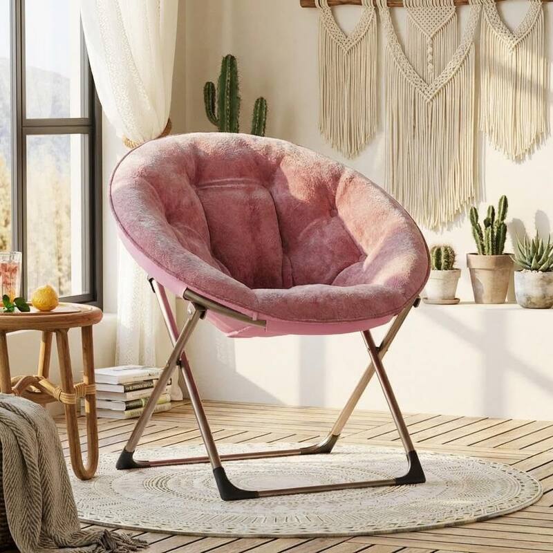 Foldable Comfy Plush Saucer Chair for Adults for Bedroom, Dorm, Gaming, Small Spaces, Light Pink