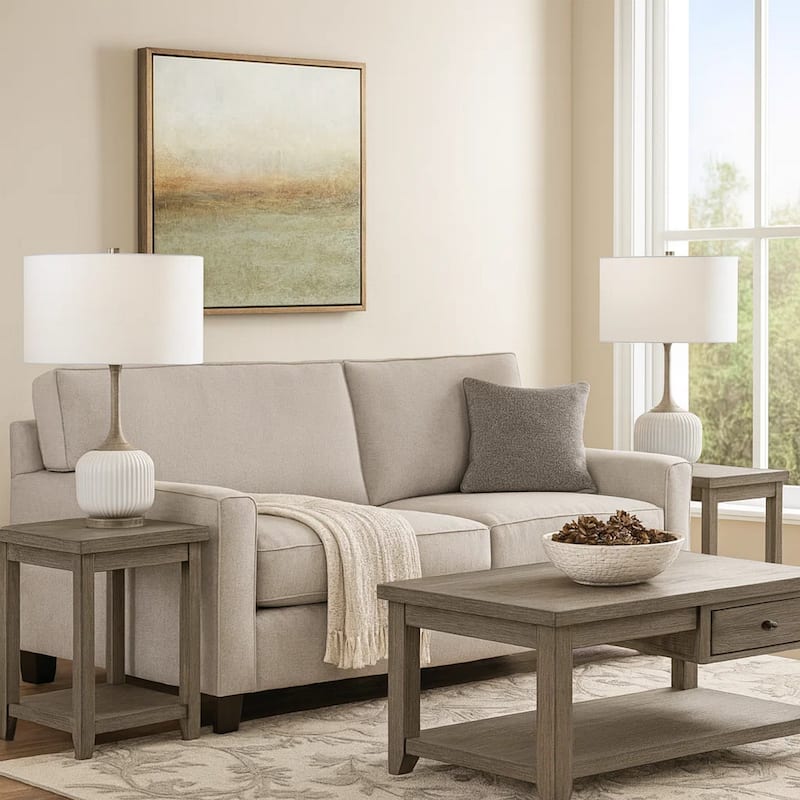 Myra Table Lamp Set of 2, Fluted Accent Glass Base, White Fabric Shade