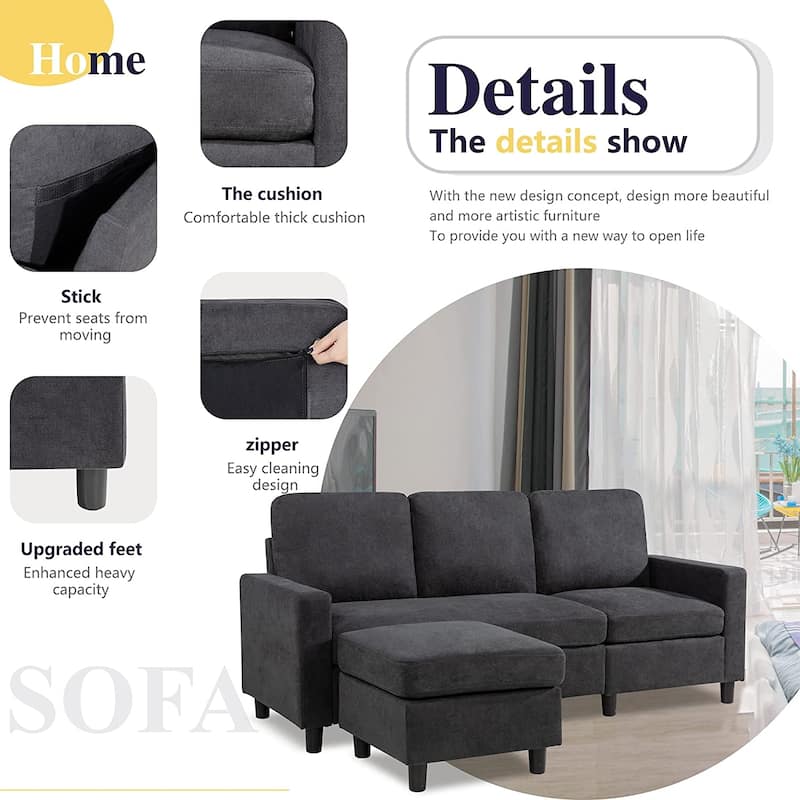 Futzca Modern Convertible Sectional Sofa L-Shaped Couch