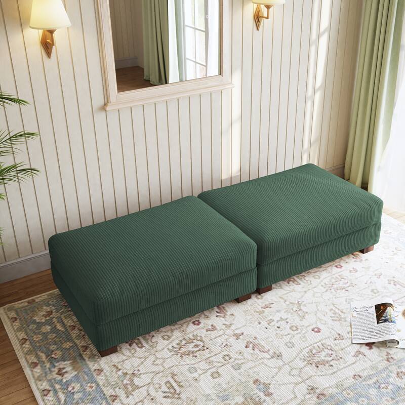 Corduroy Modern Ottoman with Wood Legs Set of 2