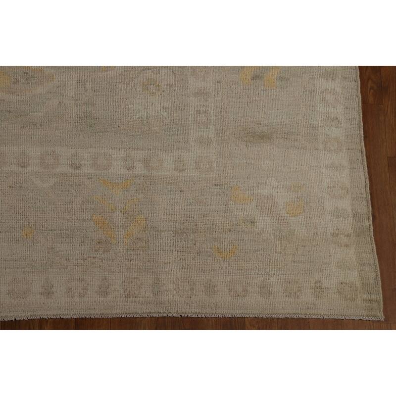 Vegetable Dye Oushak Turkish Rug Hand-Knotted Floral Wool Carpet - 8'5" x 9'10"