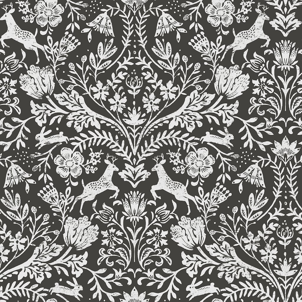 Chesapeake Forest Dance Charcoal Damask Wallpaper