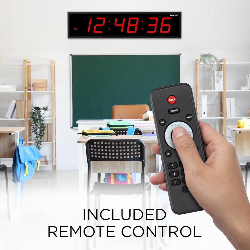 Ivation Large Digital Clock, Led Wall Clock with Stopwatch, Alarms, Timer & Remote, White