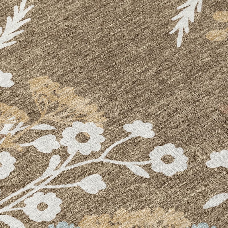 Machine Washable Indoor/ Outdoor Floral Border Chantille Rug