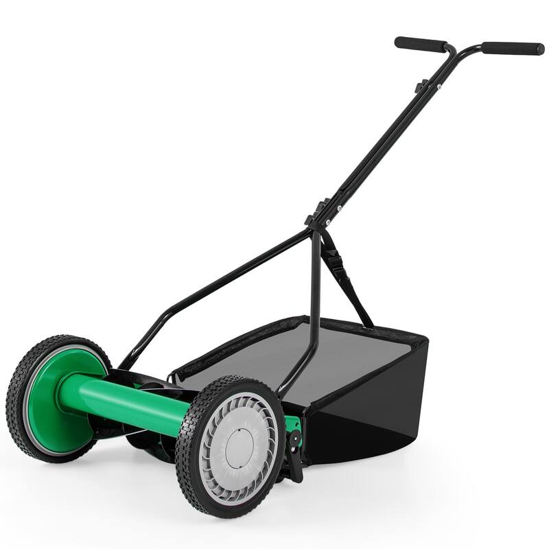 Gymax 14'' Manual Reel Mower w/ 5-Blade 6.6 Gallon Removable Grass