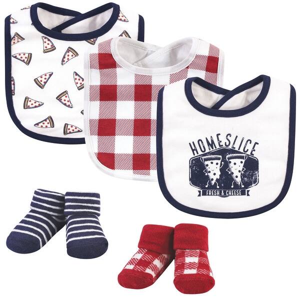 slide 1 of 1, Hudson Baby Infant Boy Cotton Bib and Sock Set 5pk, Homeslice, One Size - Homeslice - One Size