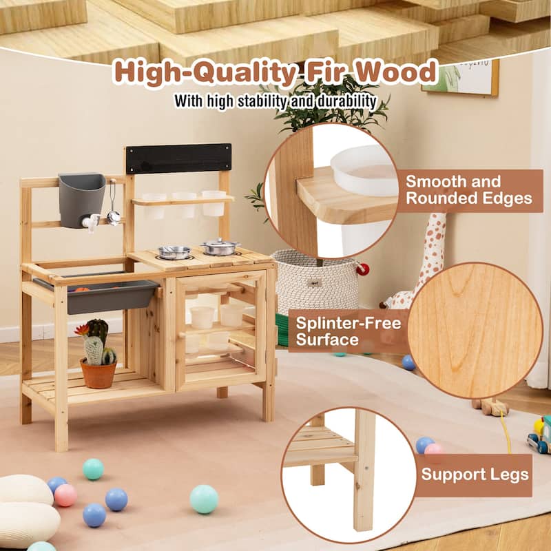 Gymax Mud Kitchen Kids Pretend Play Kitchen Toy Set Outdoor Wooden
