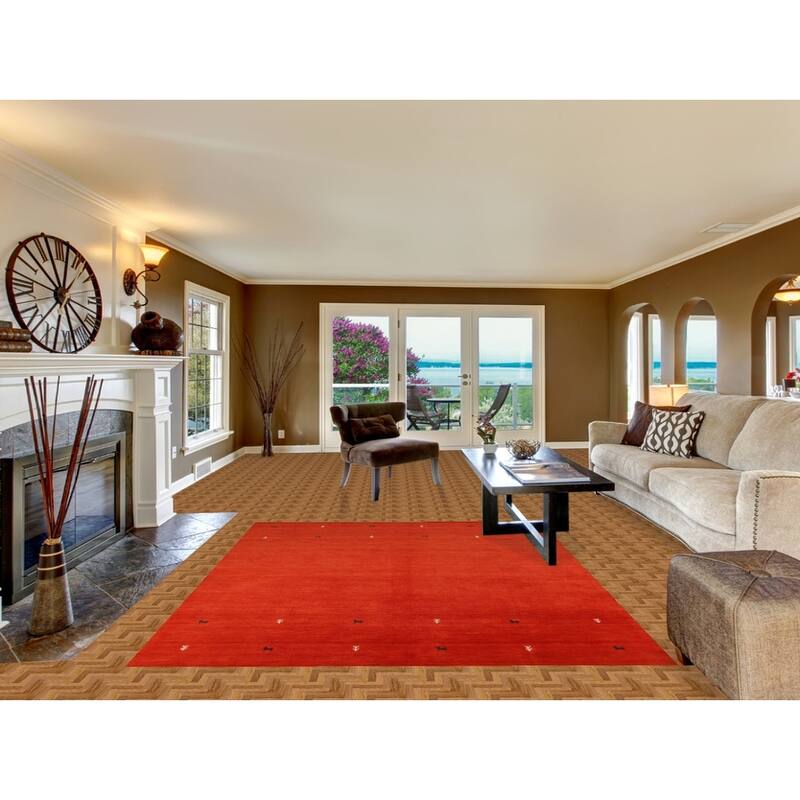 Hand Knotted Oriental 100% Wool Carpet Tribal Animal Pictorial Oranges & Rust Gabbeh Area Rug - 8' 2'' X 6' 7''