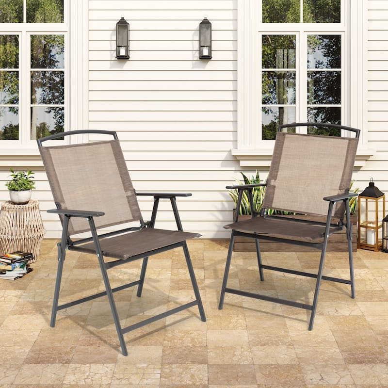 Outdoor Patio Portable Folding Chairs Club Chairs with Armrest - See Picture - Beige