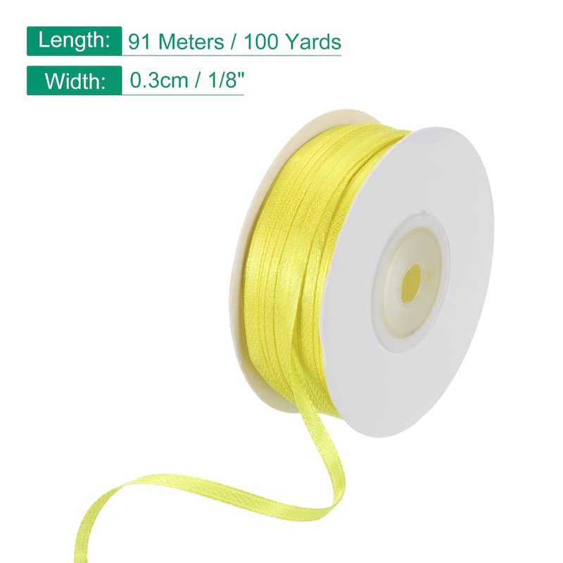 Satin Ribbon, 1/8 Inch x 100 Yards Double Face Satin Ribbon - 1/8 Inch - Lemon Yellow