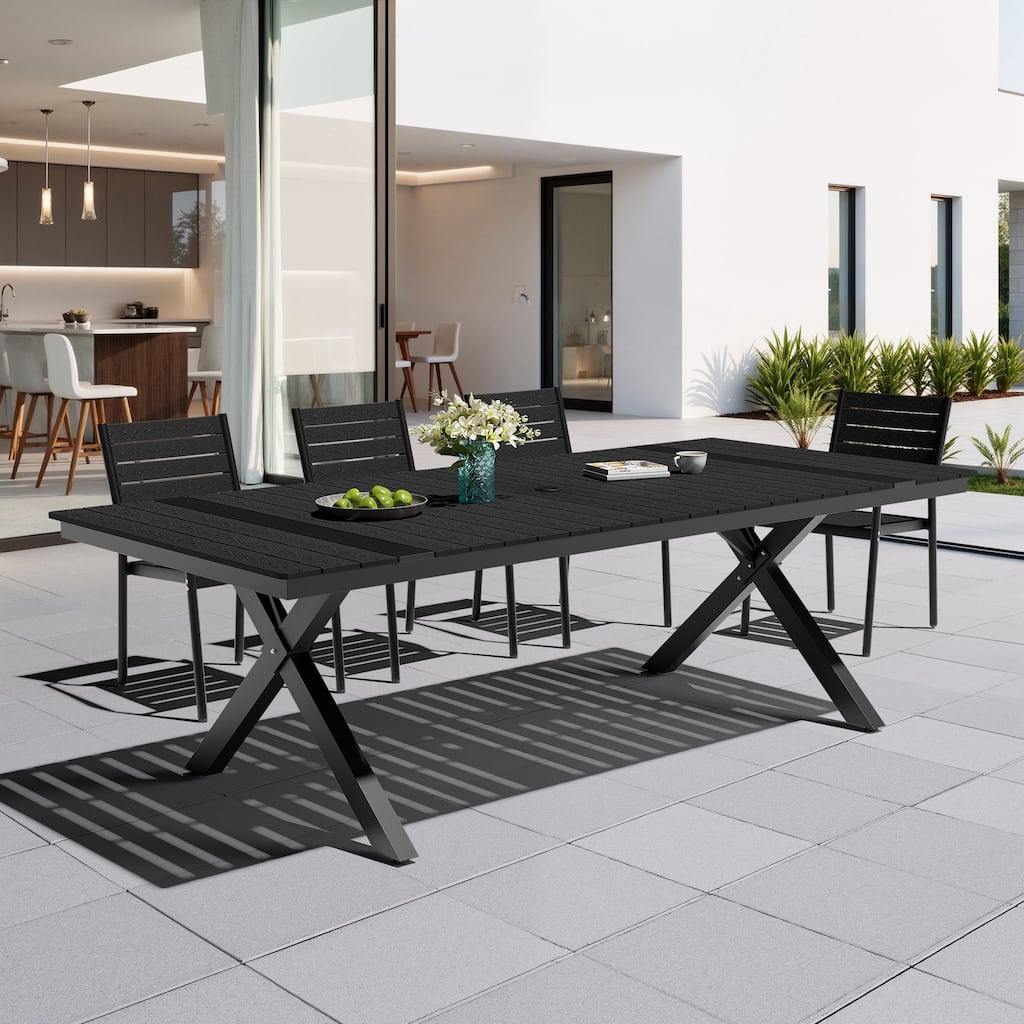 Outdoor Patio All-Weather Aluminum Rectangular Dining Table with Umbrella Hole