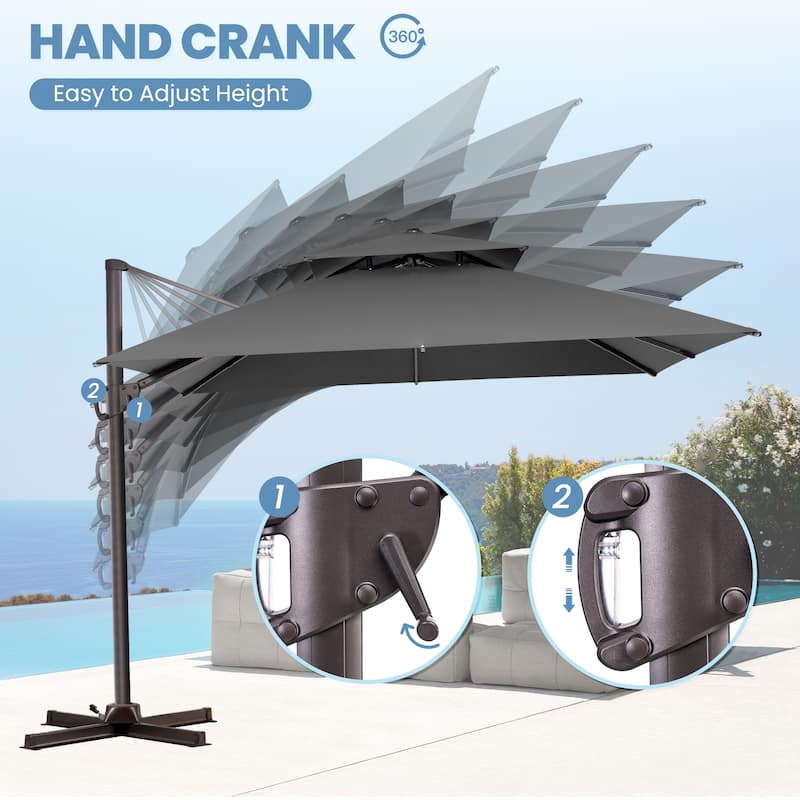 10FT Outdoor Square Patio Cantilever-Offset Umbrella with Base Stand