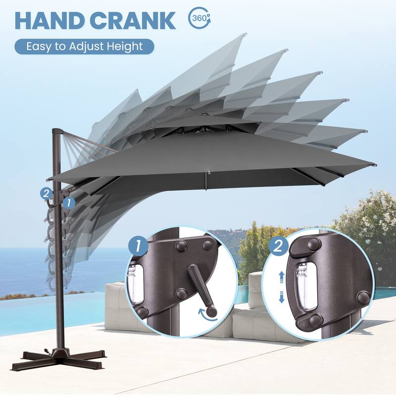 Crestlive Products 11FT Square 360 Degrees Rotation Patio Cantilever Offset Double Top Umbrella