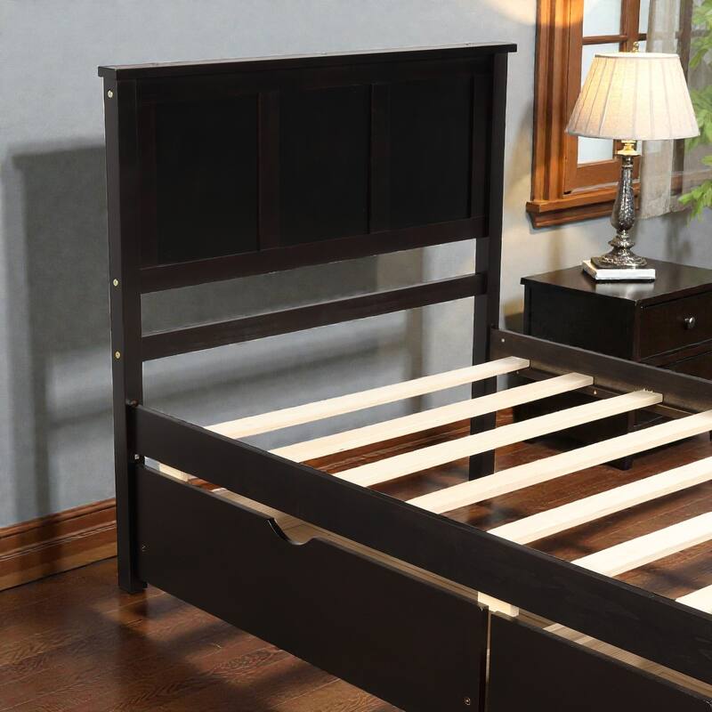 Twin Size Platform Storage Bed with 2 Drawers, Solid Wood & MDF Frame, Under-Bed Rolling Drawers, No Box Spring Needed