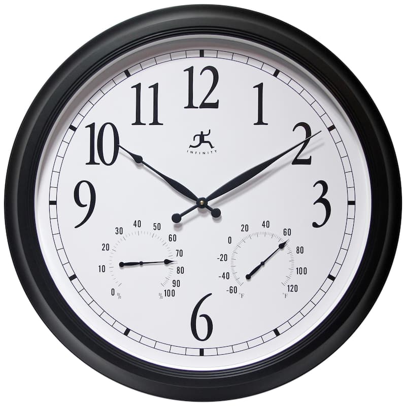 Classic Outdoor Large 24-inch Easy Read Black Outdoor Wall Clock with Temperature Humidity - 24 x 2.5 x 24