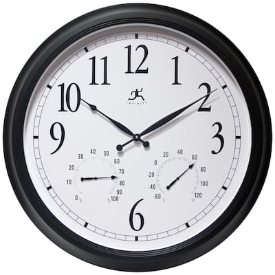Classic Outdoor Large 24-inch Easy Read Black Outdoor Wall Clock with Temperature Humidity - 24 x 2.5 x 24