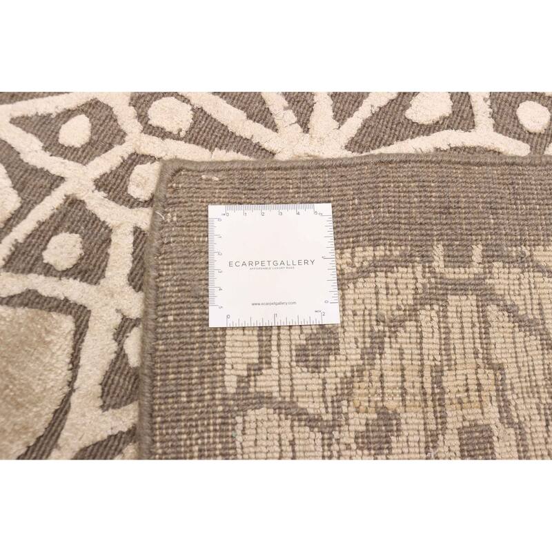 ECARPETGALLERY Hand Loomed Elysian Beige, Dark Brown Viscose, Wool Rug - 4'10 x 7'0