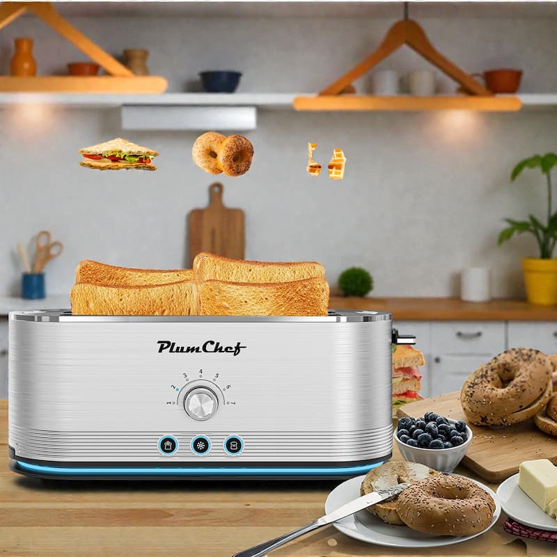4 Slice Stainless Steel Toaster, 7 Browning Settings, Defrost Reheat, Anti Fingerprint Anti Jam, 1350W