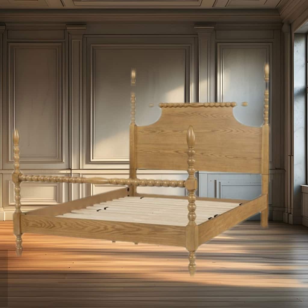 Classic Beckett Queen Bed with Turned Legs, Solid Wood Construction, and Timeless Camel Oak Finish