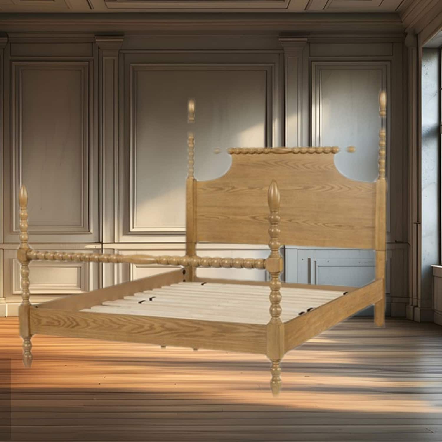Classic Beckett Queen Bed with Turned Legs, Solid Wood
