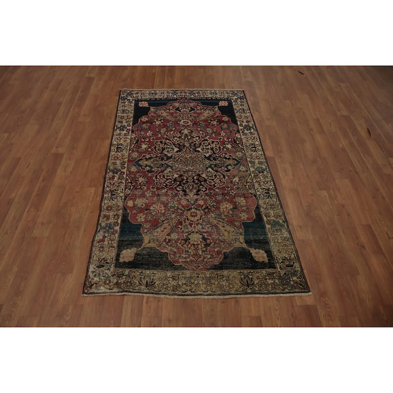 Hand Knotted Oriental 100% Wool Carpet Traditional Floral Red Kerman (Ravar) Area Rug - 5' 10'' X 3' 3''