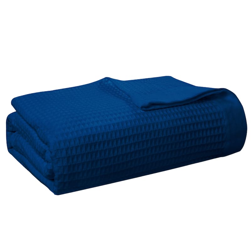 Pointehaven Long Staple Soft Cotton Waffle Blanket - 300 GSM - Hypoallergenic - Breathable - Moisture Absorbent - Full/Queen - Navy