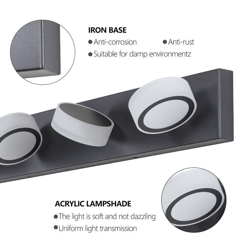 45" Modern 6-Light LED Vanity Light, Sleek Black Bathroom Wall Light Fixture